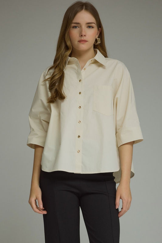 Button 3/4 Slv Top