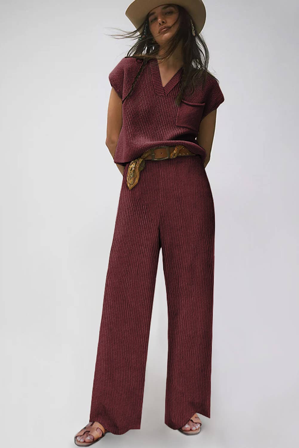Ribbed Sweater and Pants Set: XL / Black