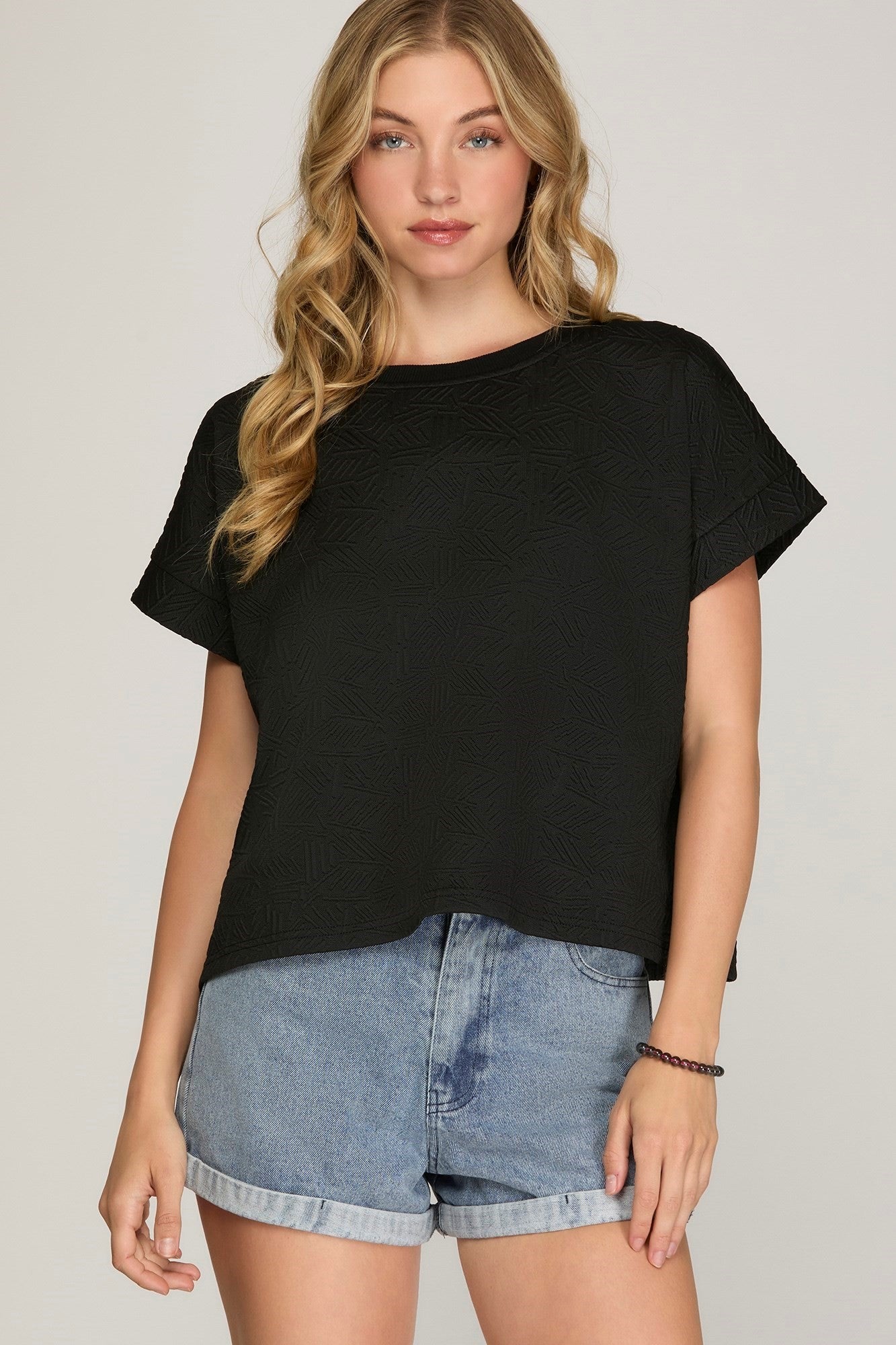 Short Slv Texture Knit