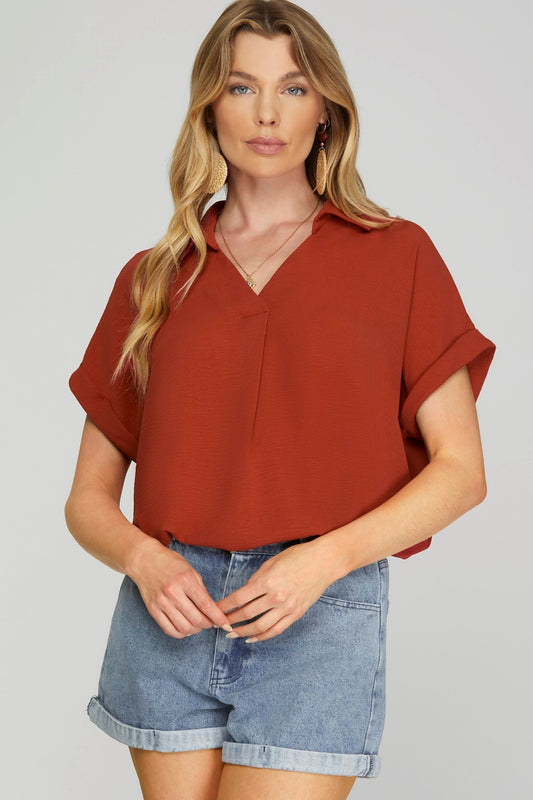 Drop Shoulder Collar Top