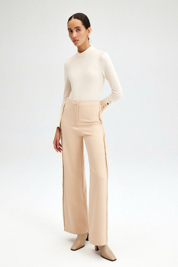 Crepe Pants W/ Fringe