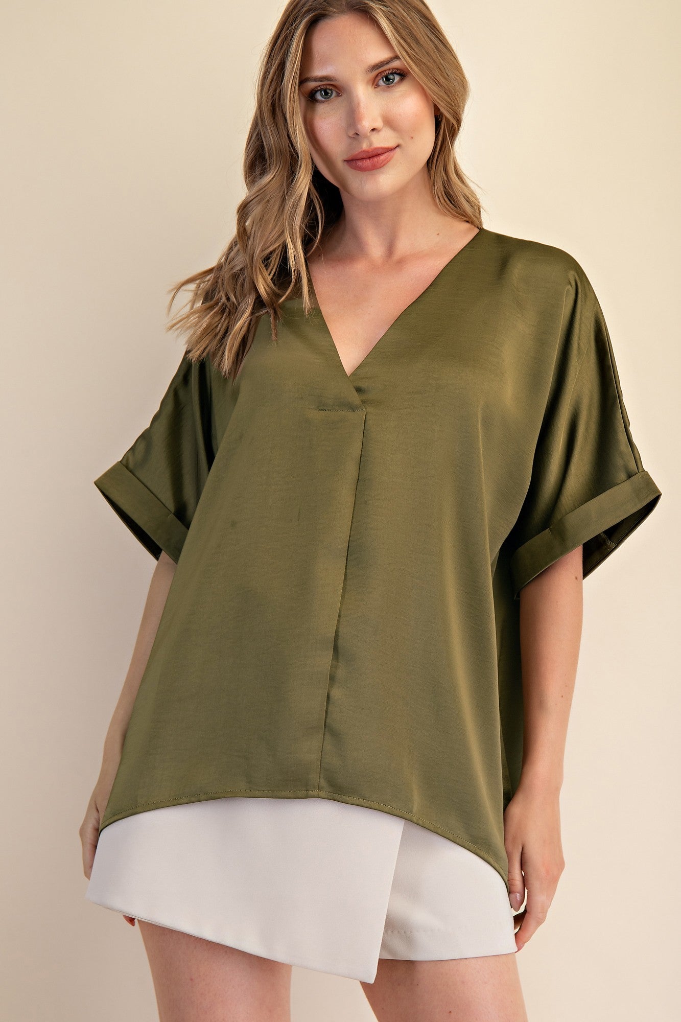 V-neck High Low Blouse