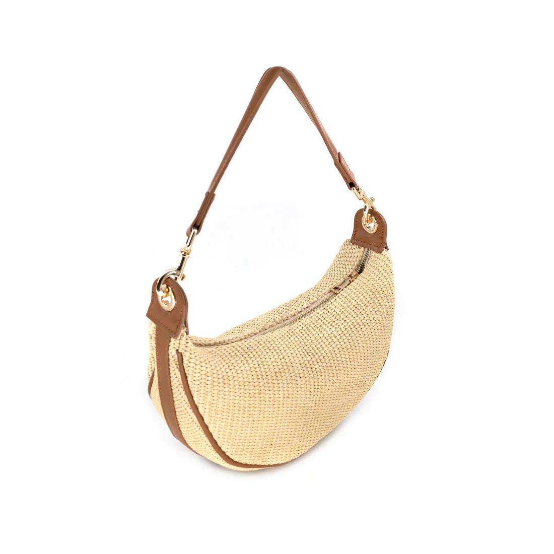 Woven Straw Half-Moon Tote Bag