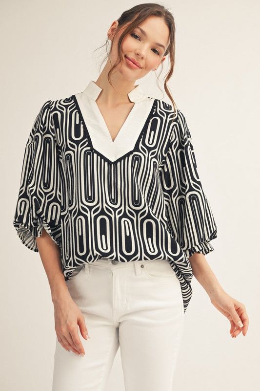 Geo Print Scallop Top