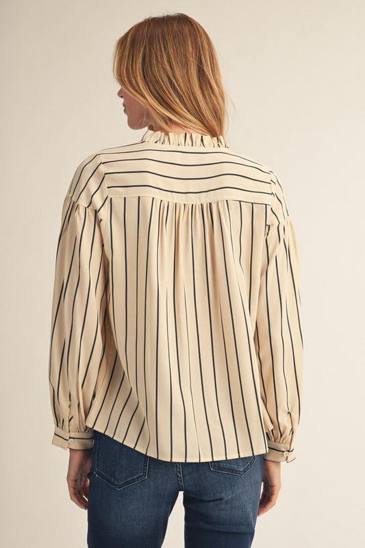 Stripe Ruffle Neck Top