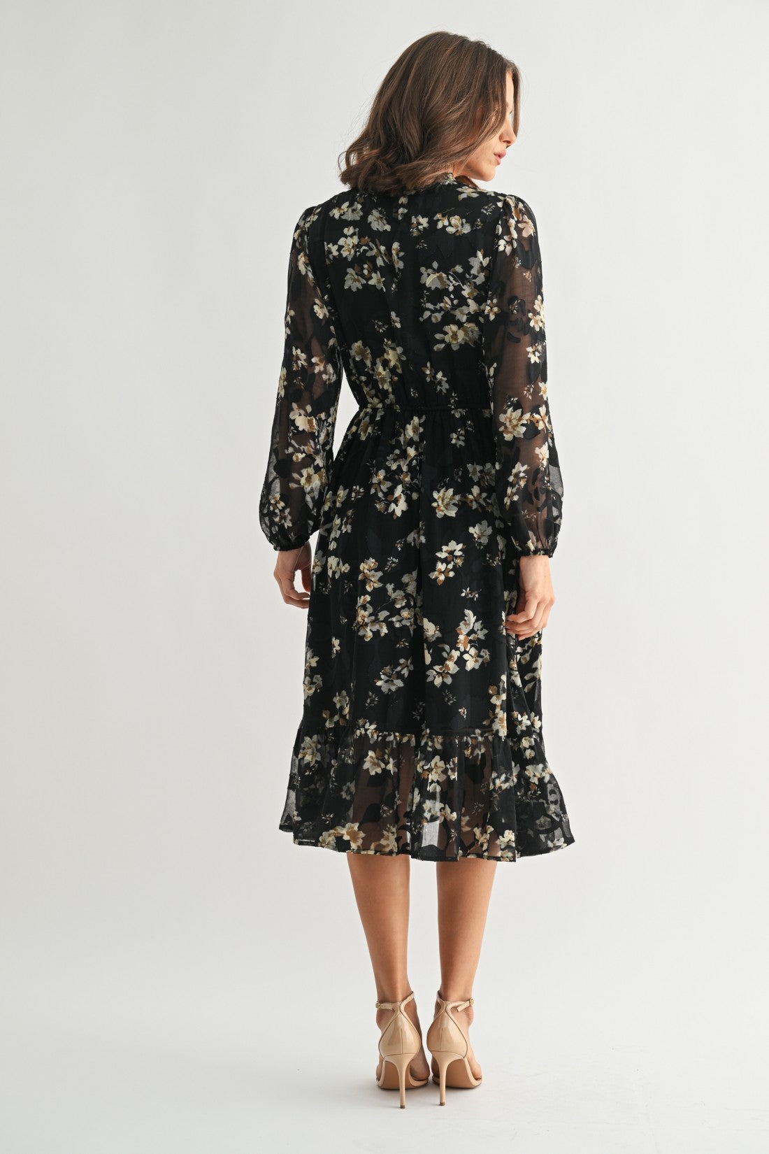 Flower Ruffle Midi Dress