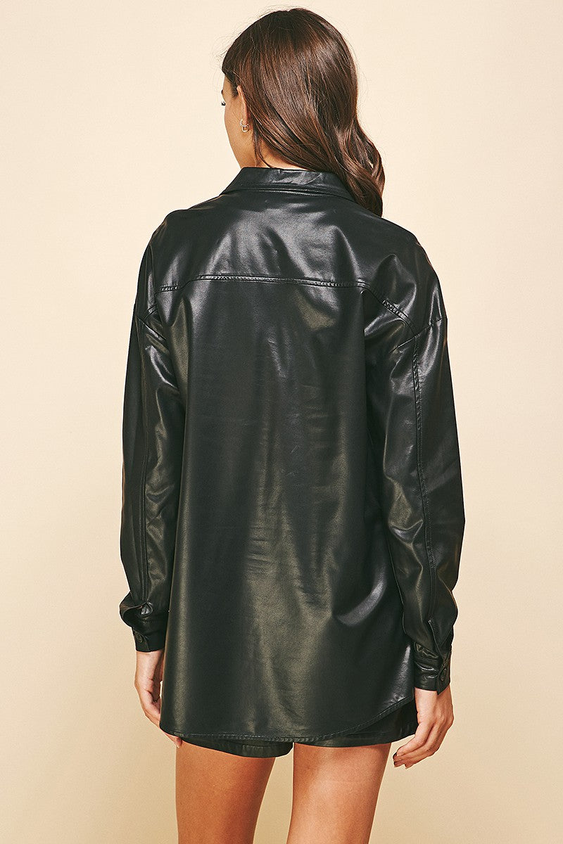 Vegan Leather Button Down