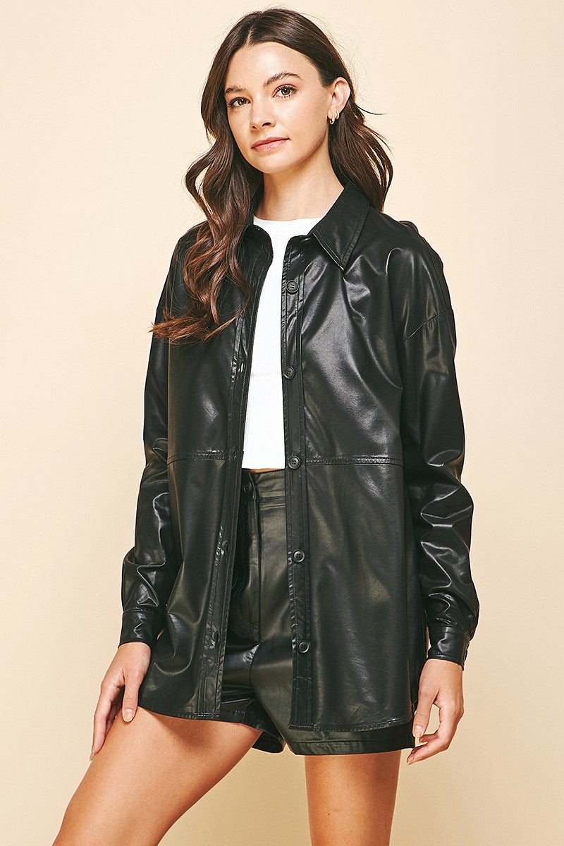 Vegan Leather Button Down