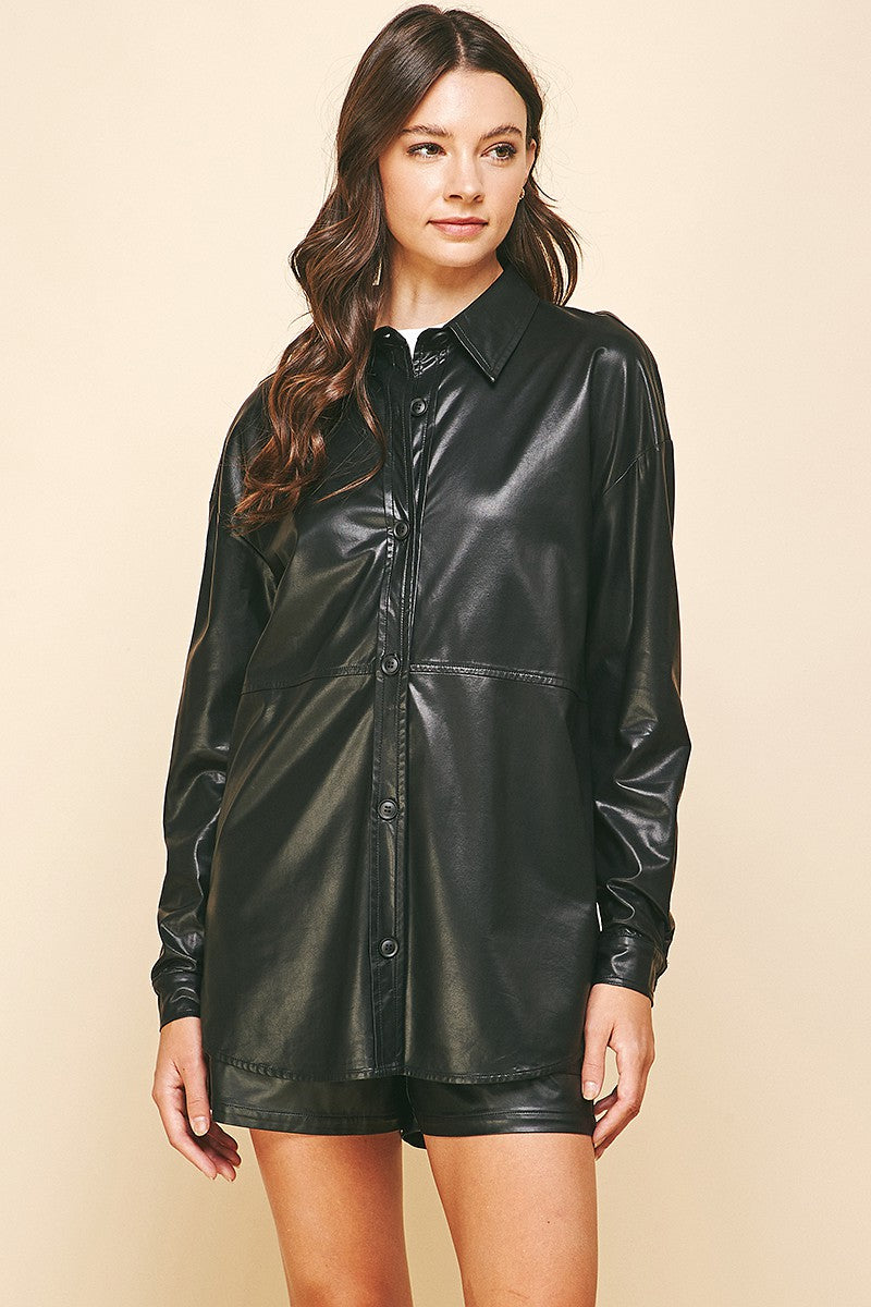 Vegan Leather Button Down