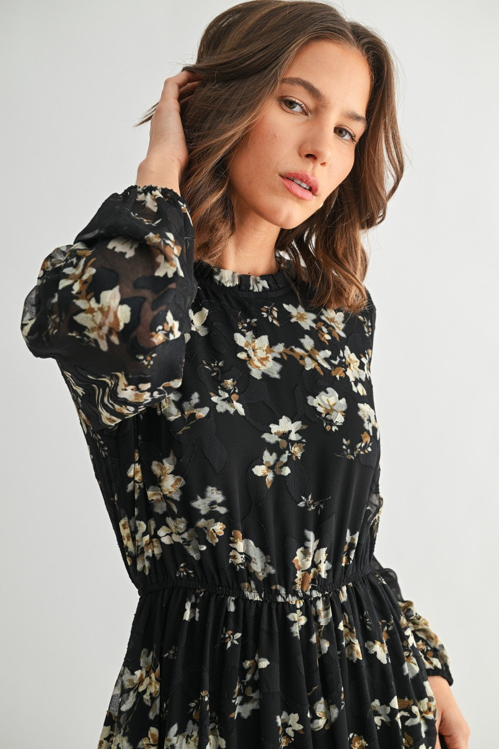 Flower Ruffle Midi Dress