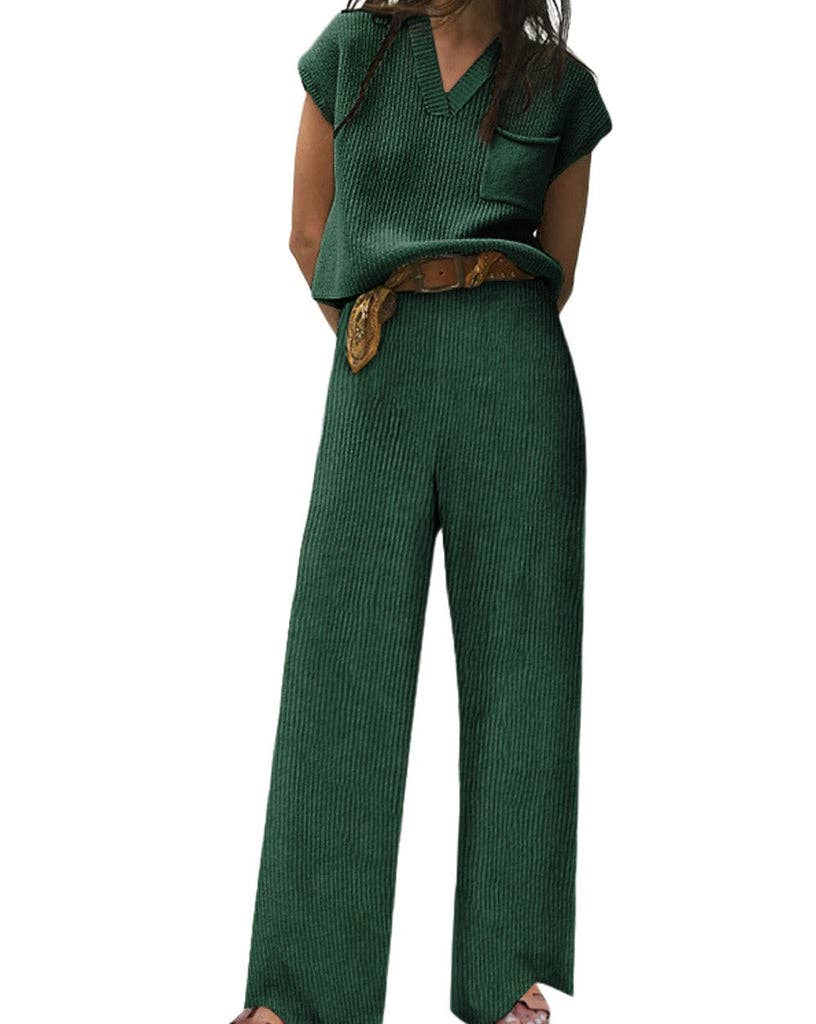 Ribbed Sweater and Pants Set: XL / Black