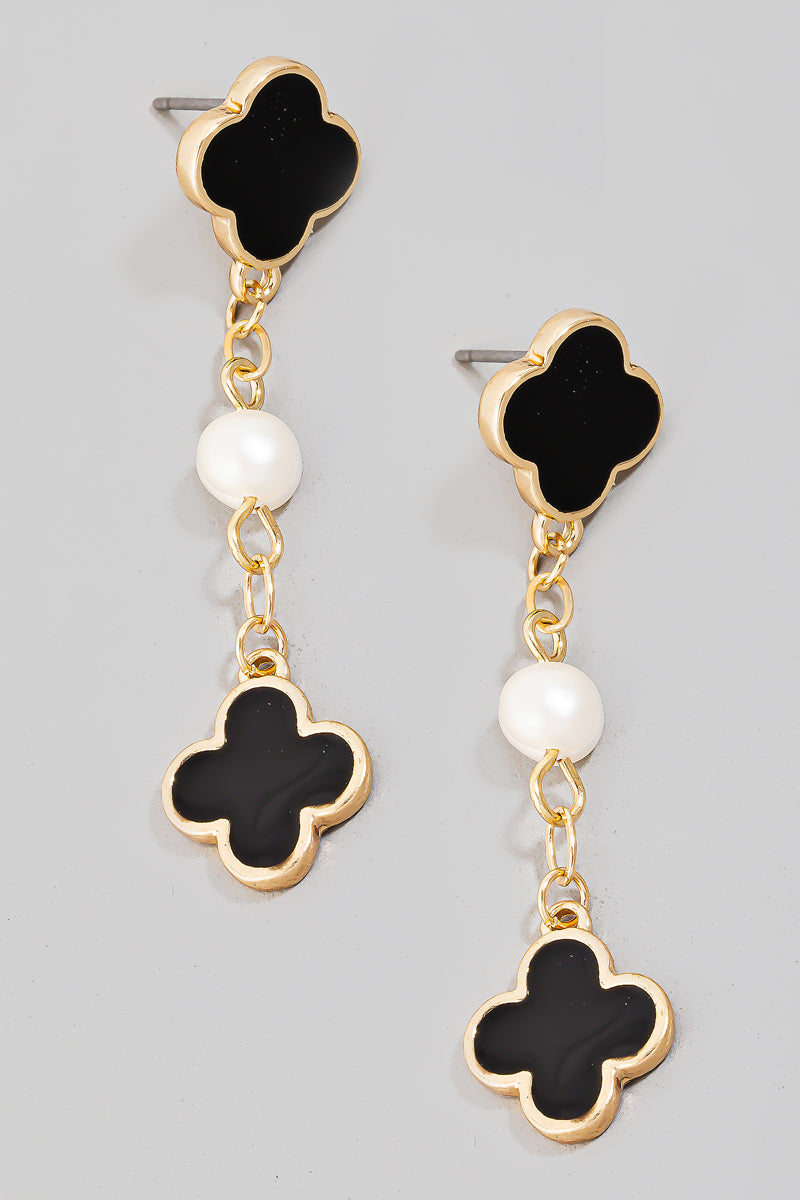 3 Drop Clover Pearl Earrings