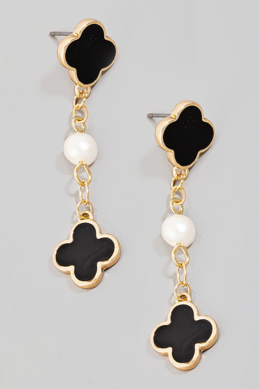3 Drop Clover Pearl Earrings