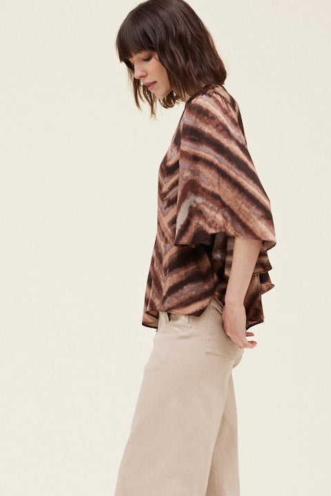 Pleated Sleeve Print Top