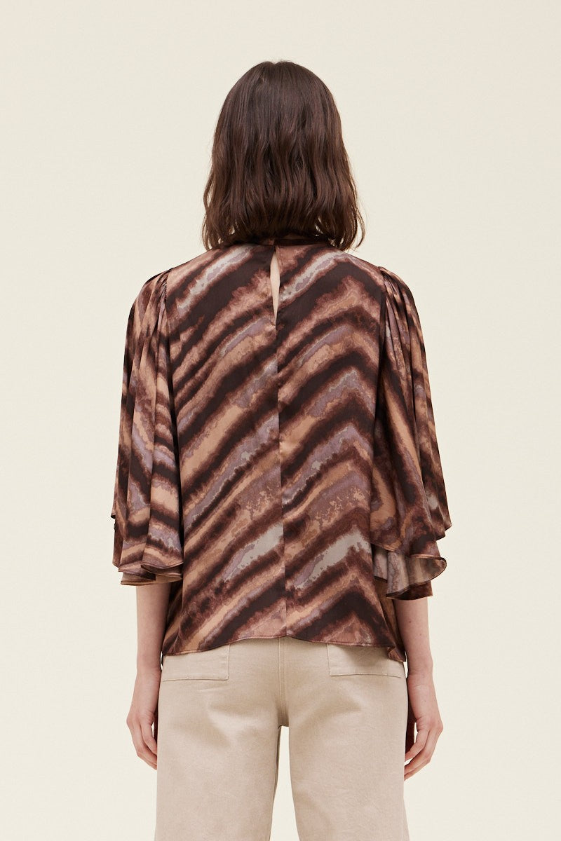 Pleated Sleeve Print Top