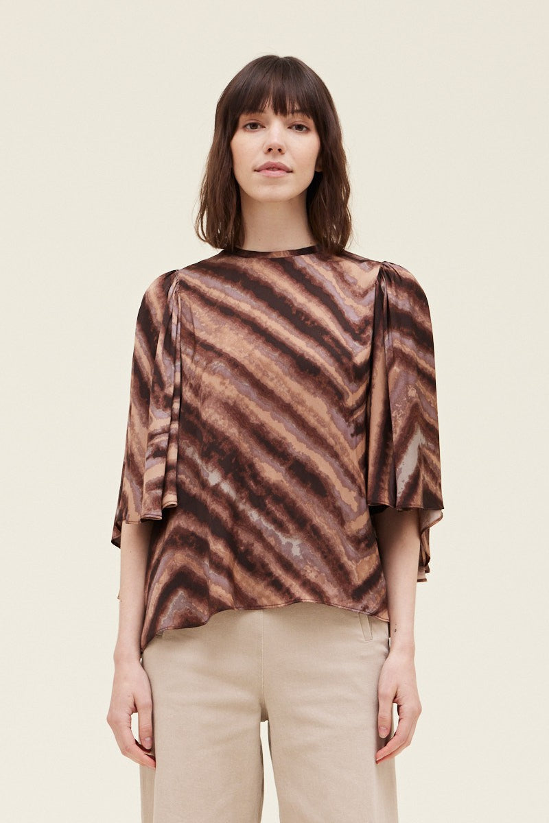 Pleated Sleeve Print Top