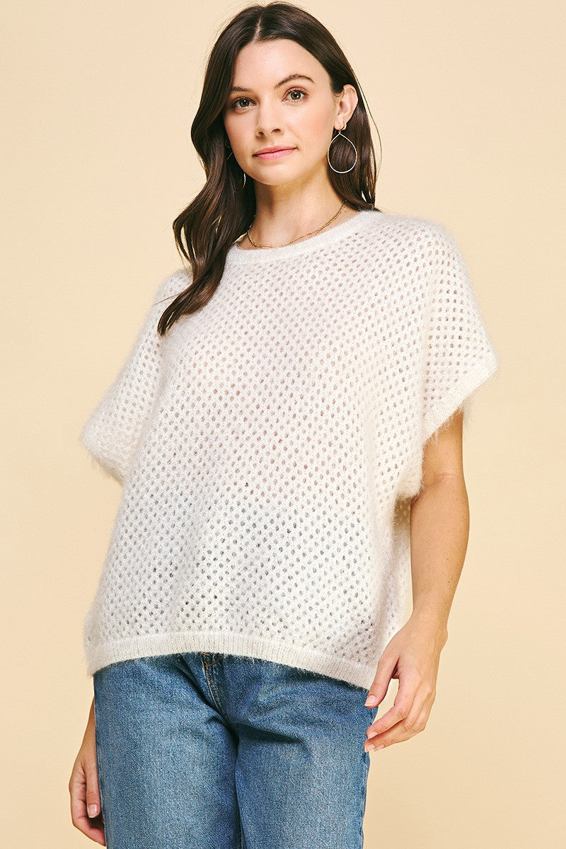 Fuzzy S/S Ivory knit sweater