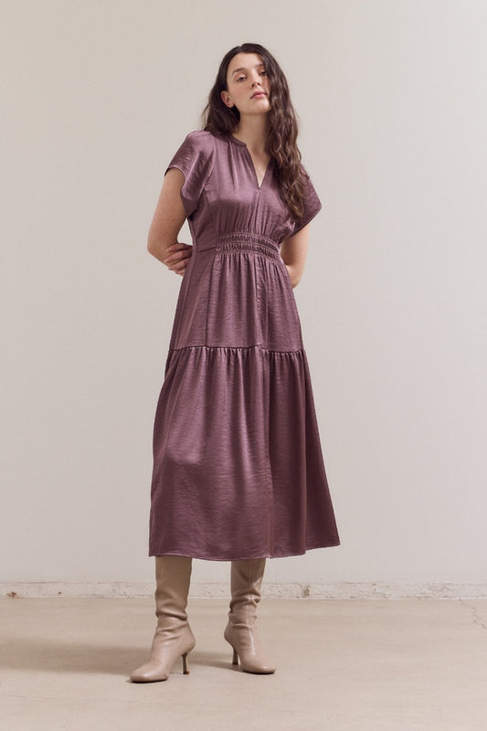 Ruffle Satin Midi Tapenade