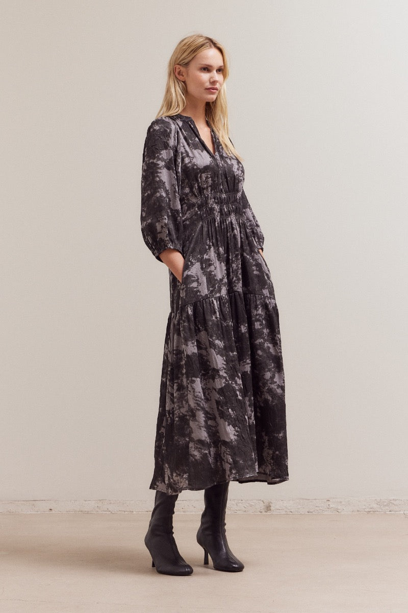 3/4 Slv Printed Midi Dress