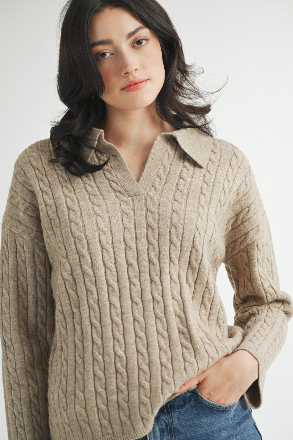 Cable Polo Sweater