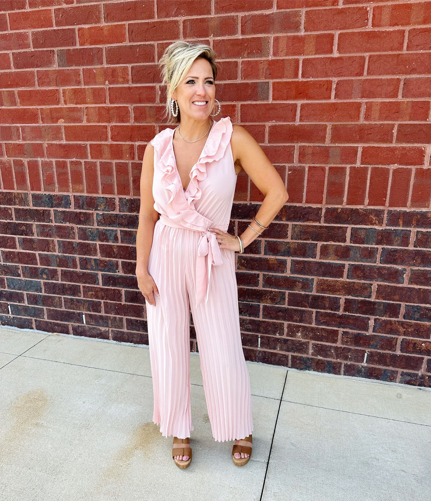 Ruffle Pleat Slvless Jumpsuit