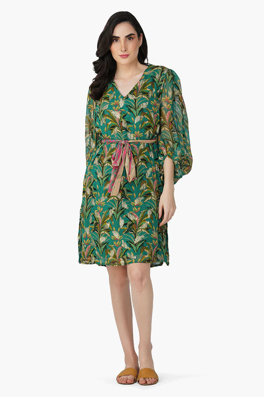 Tropical Leaf Print Dress