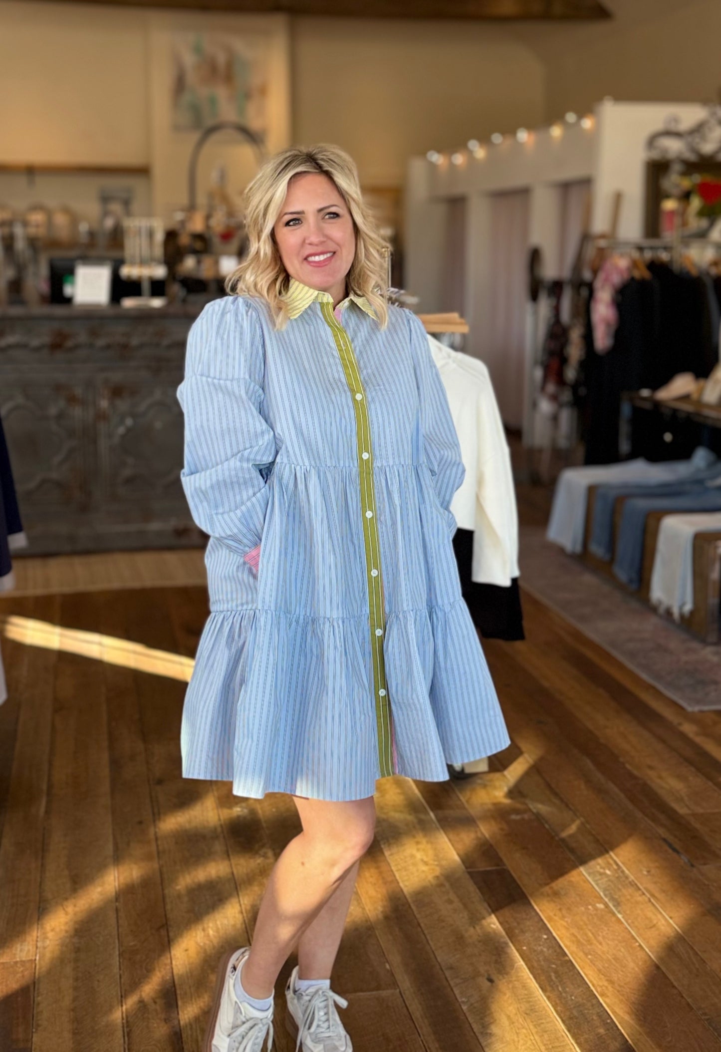 Stripe Button Shirt Dress