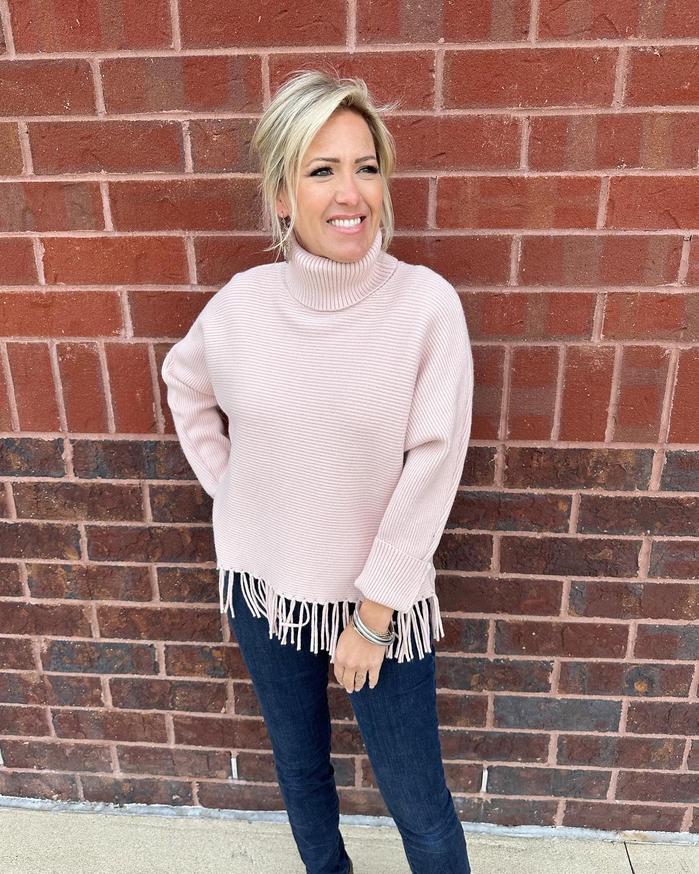 Fringe Turtleneck Swtr