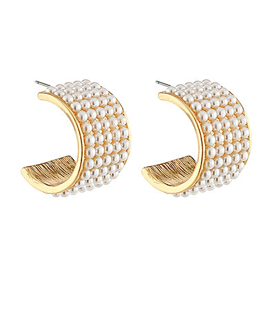 Pave Pearl Wide Hoops