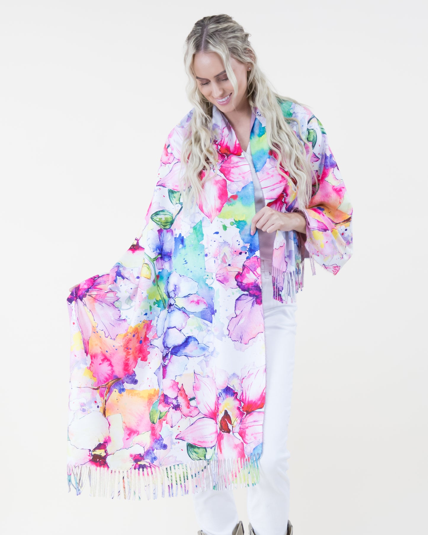 Watercolor Flowers Scarf Pink