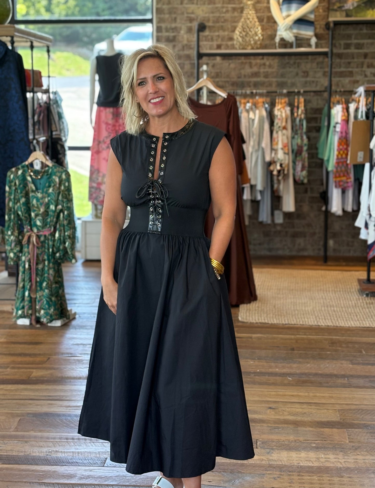 Lace Up Midi Dress