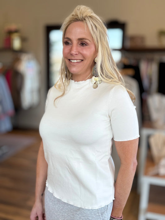 Merrow edge mock neck tee