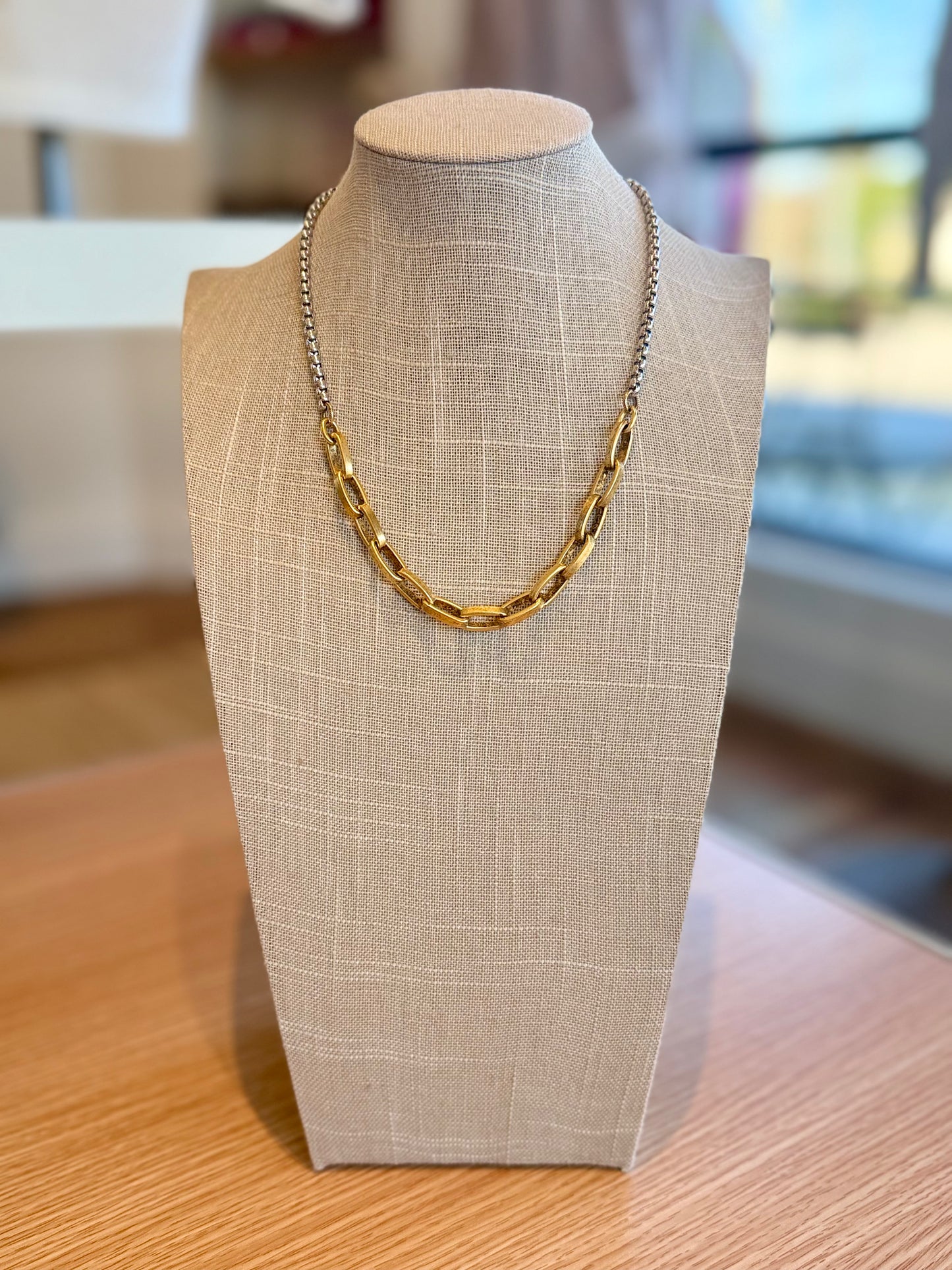 Gold chain silver necklace