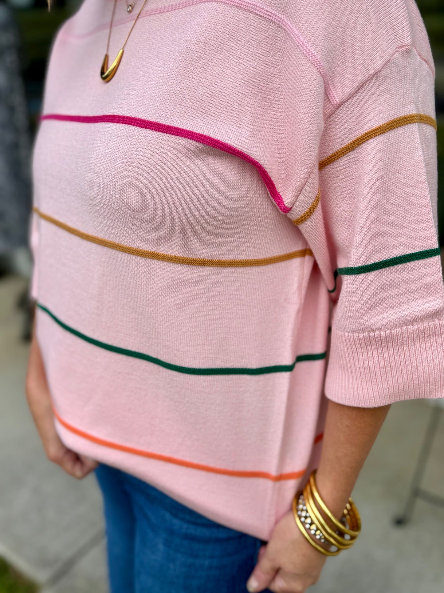 Striped Half Sleeve Knit