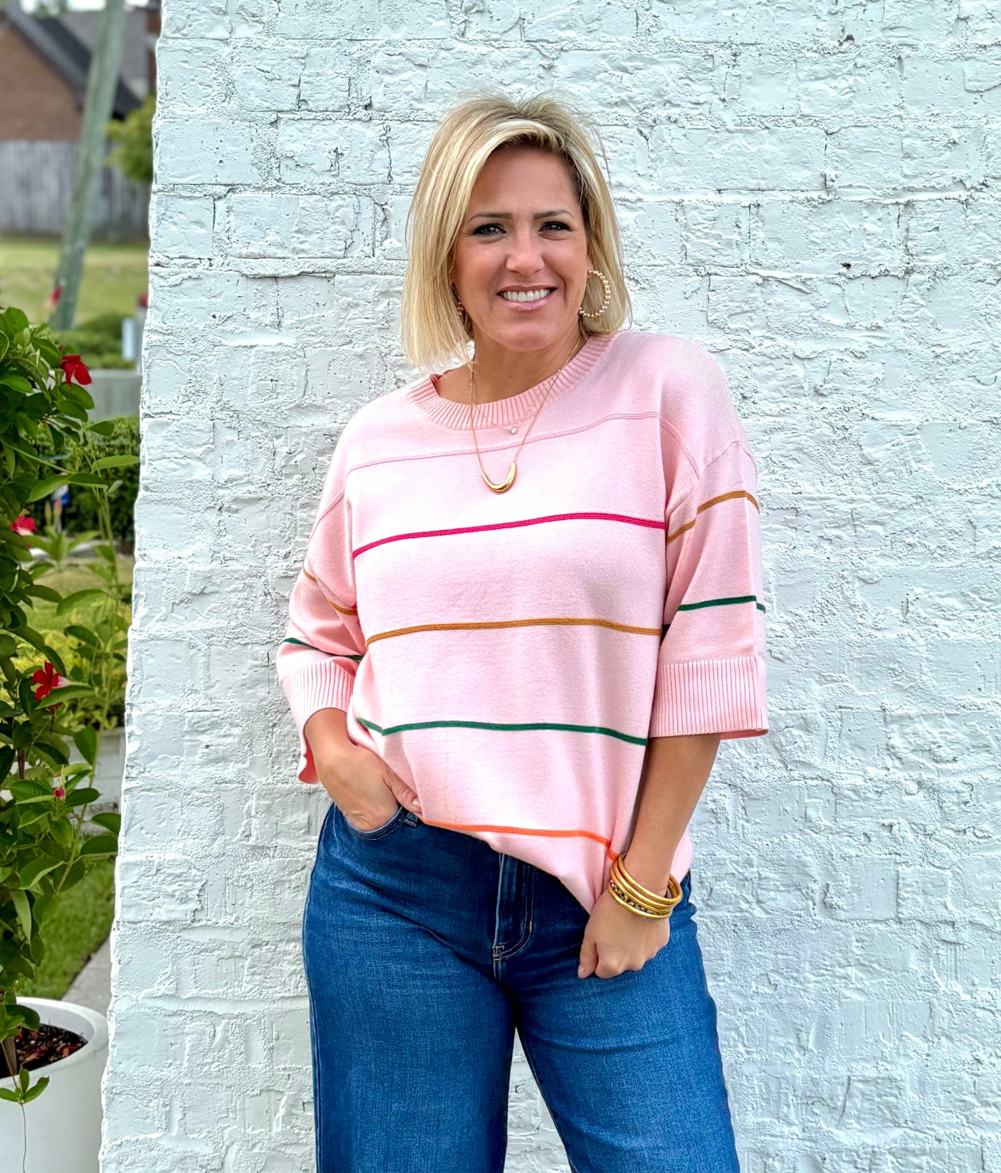 Striped Half Sleeve Knit