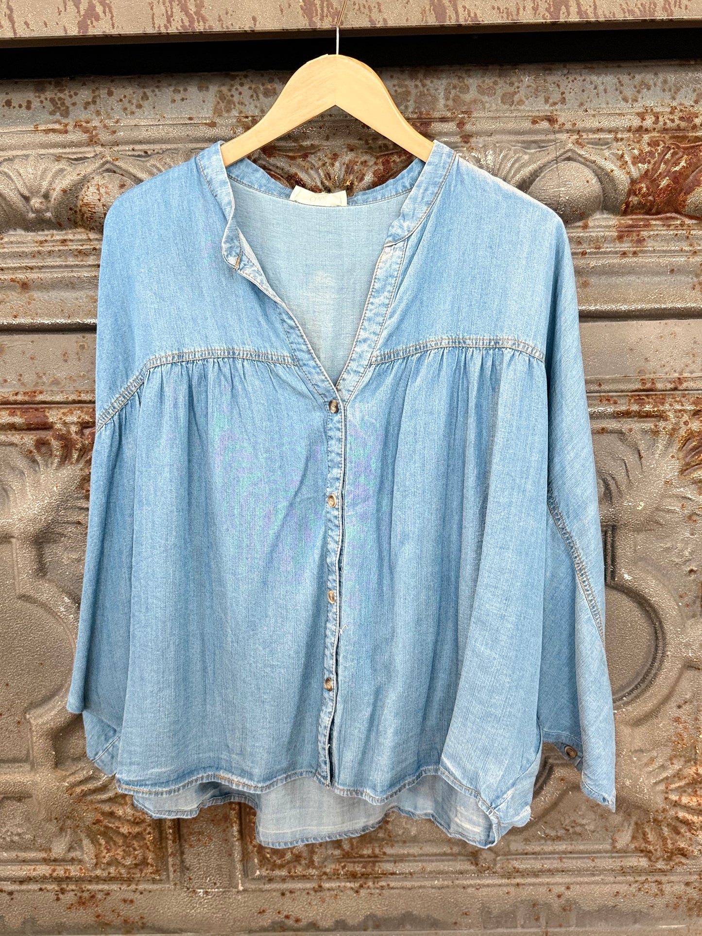 Chambray Oversized V-Neck