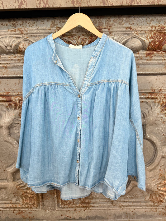 Chambray Oversized V-Neck