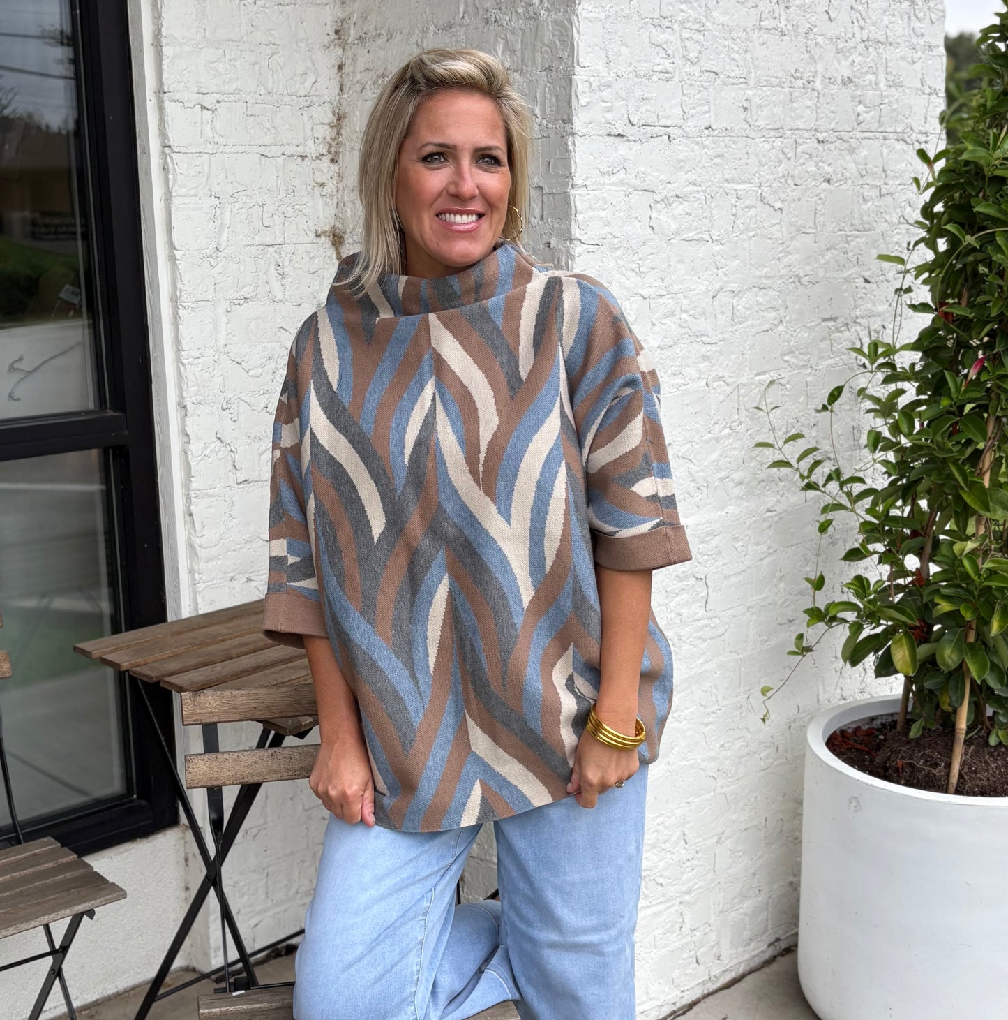 Retro knit contrast cuff sweater