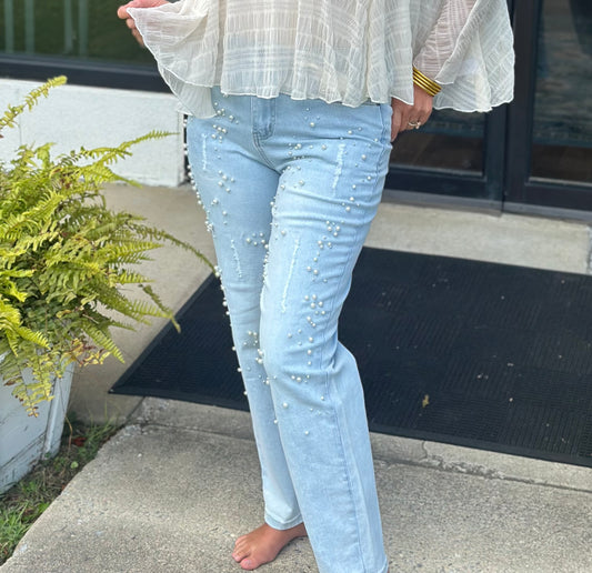 pearl stud jeans