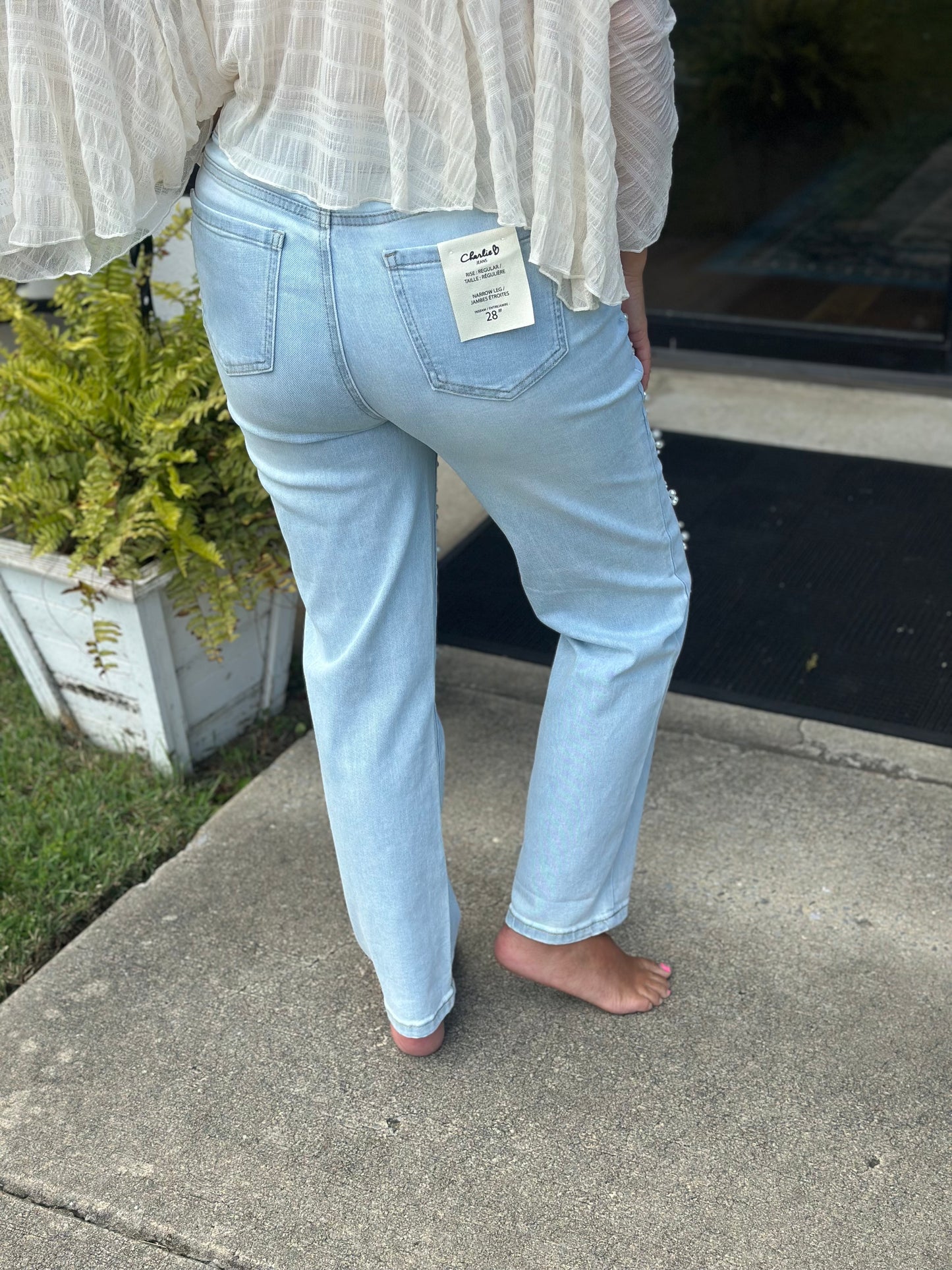 pearl stud jeans