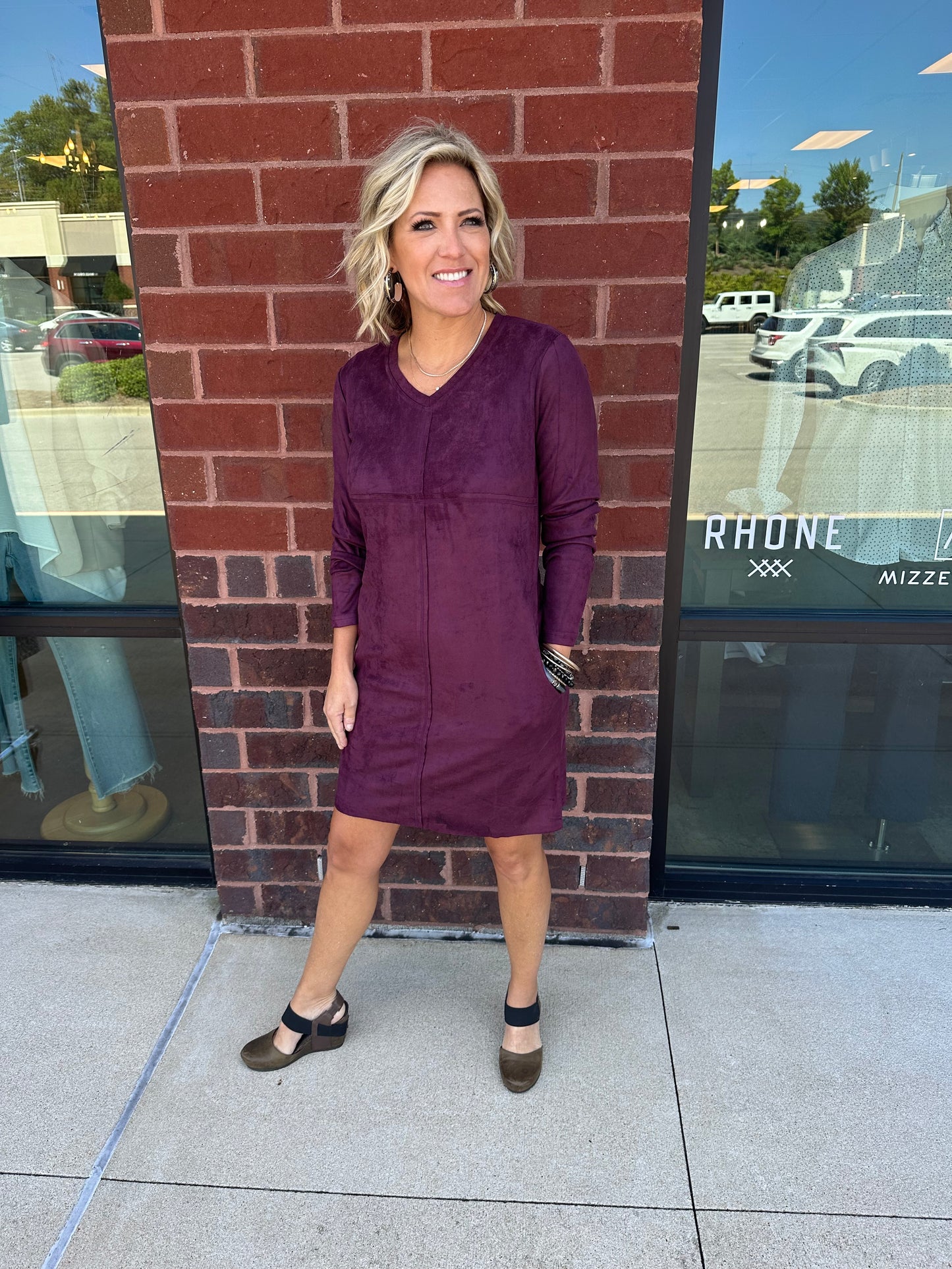 Suede V-neck Dress