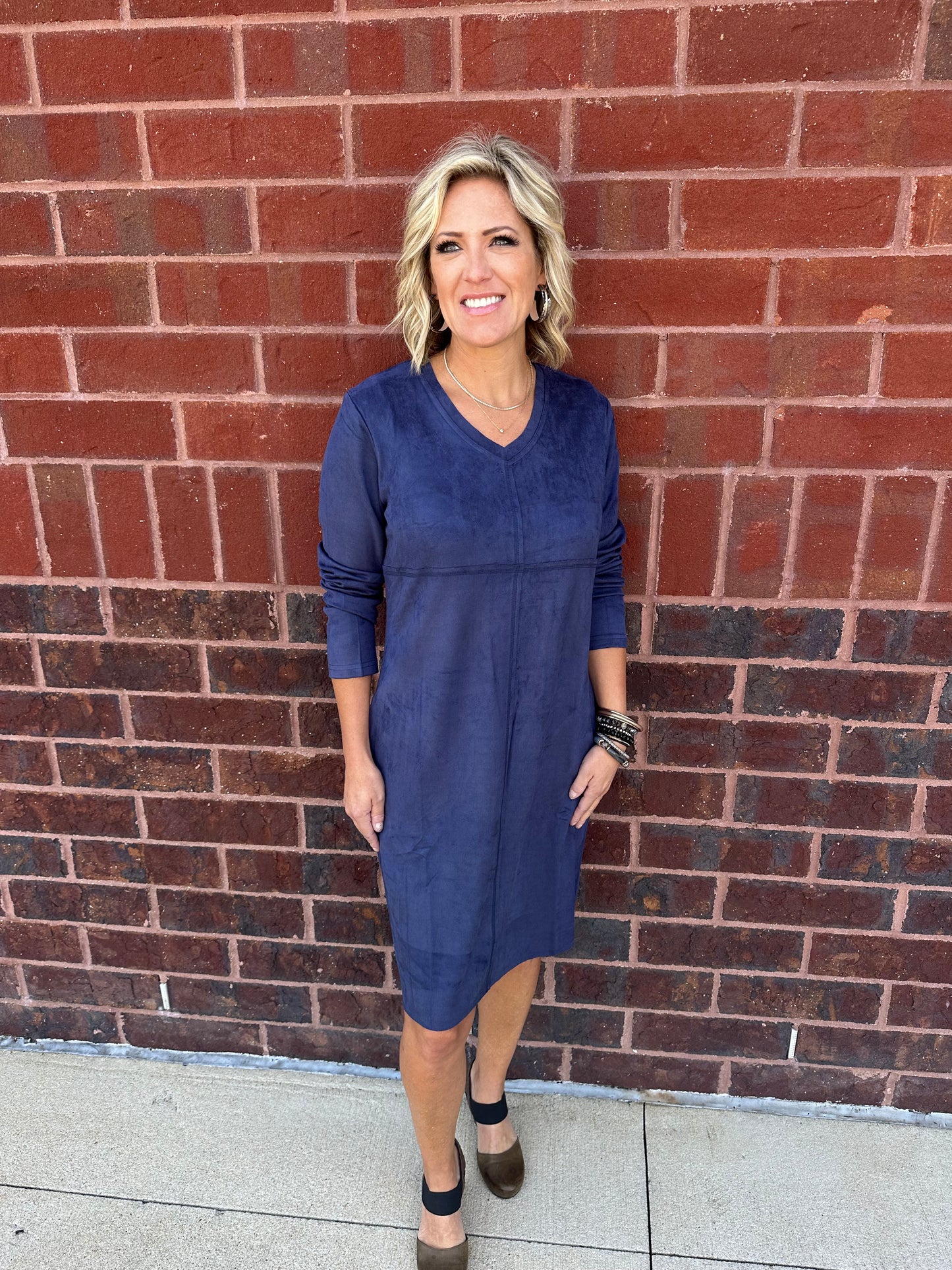 Suede V-neck Dress