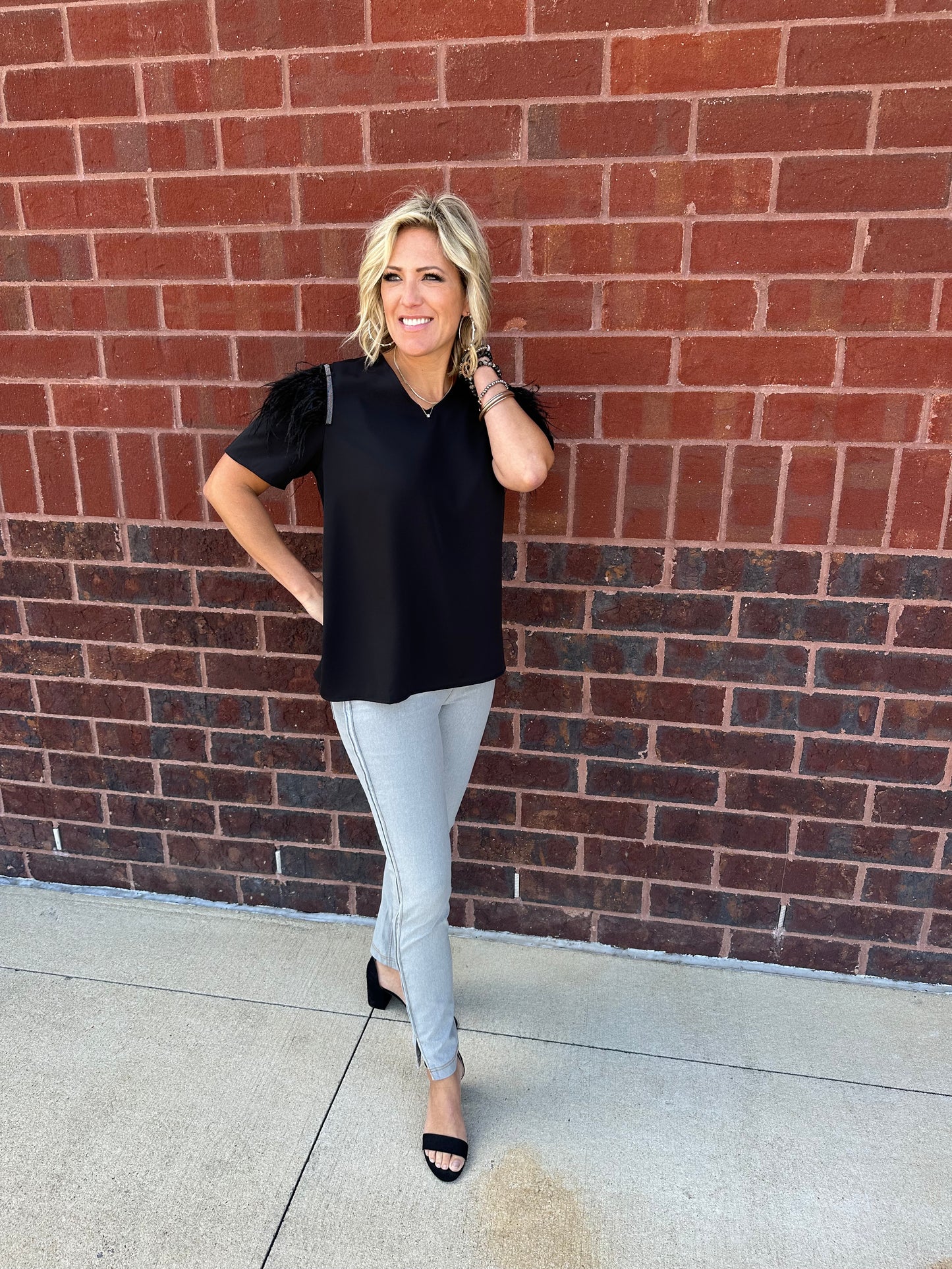 Feather Short Sleeve Top