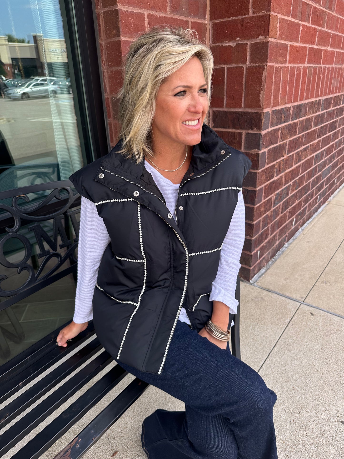 Rhinestone Puffer Vest