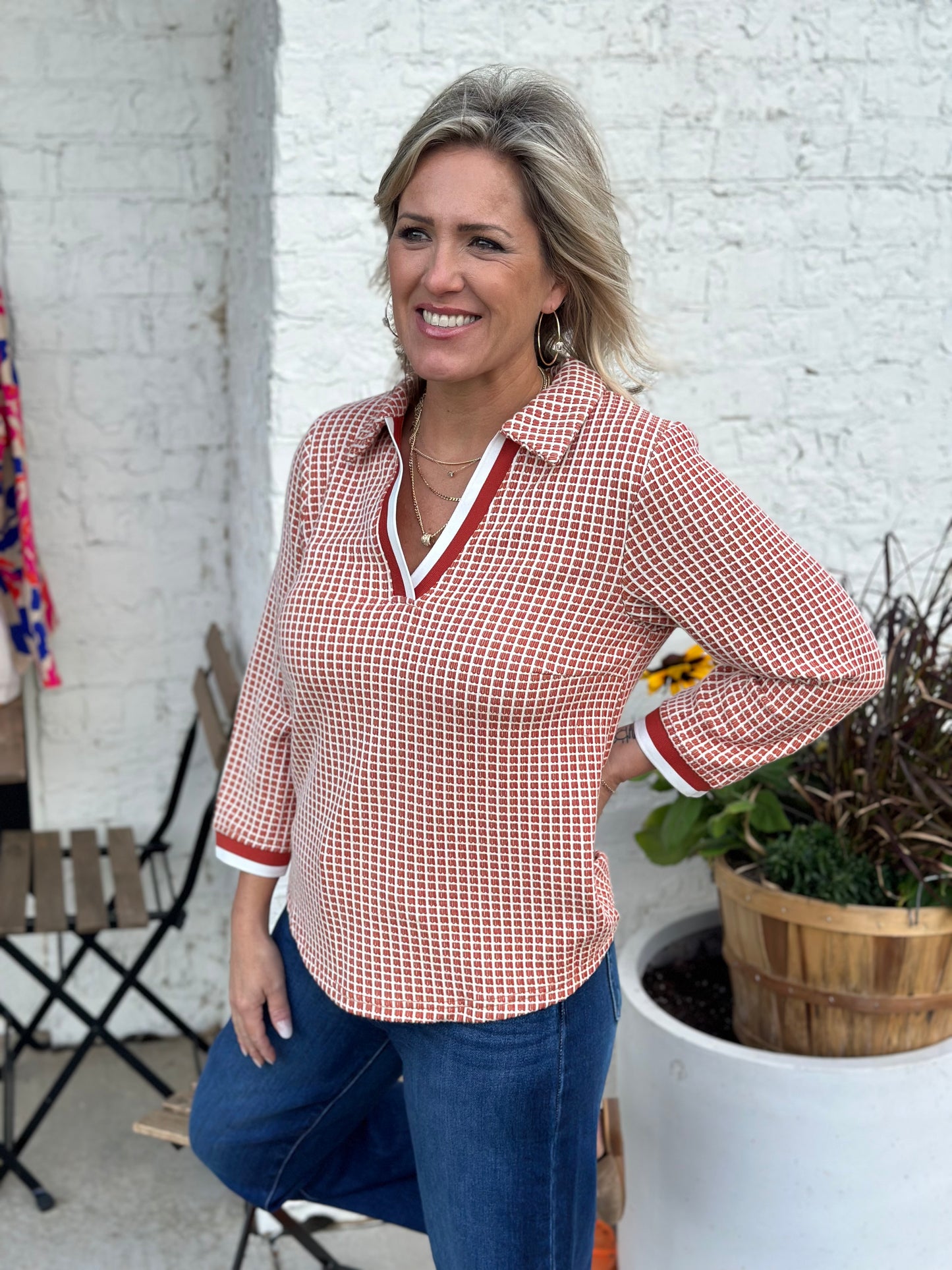 Collar Stripe Banded Top