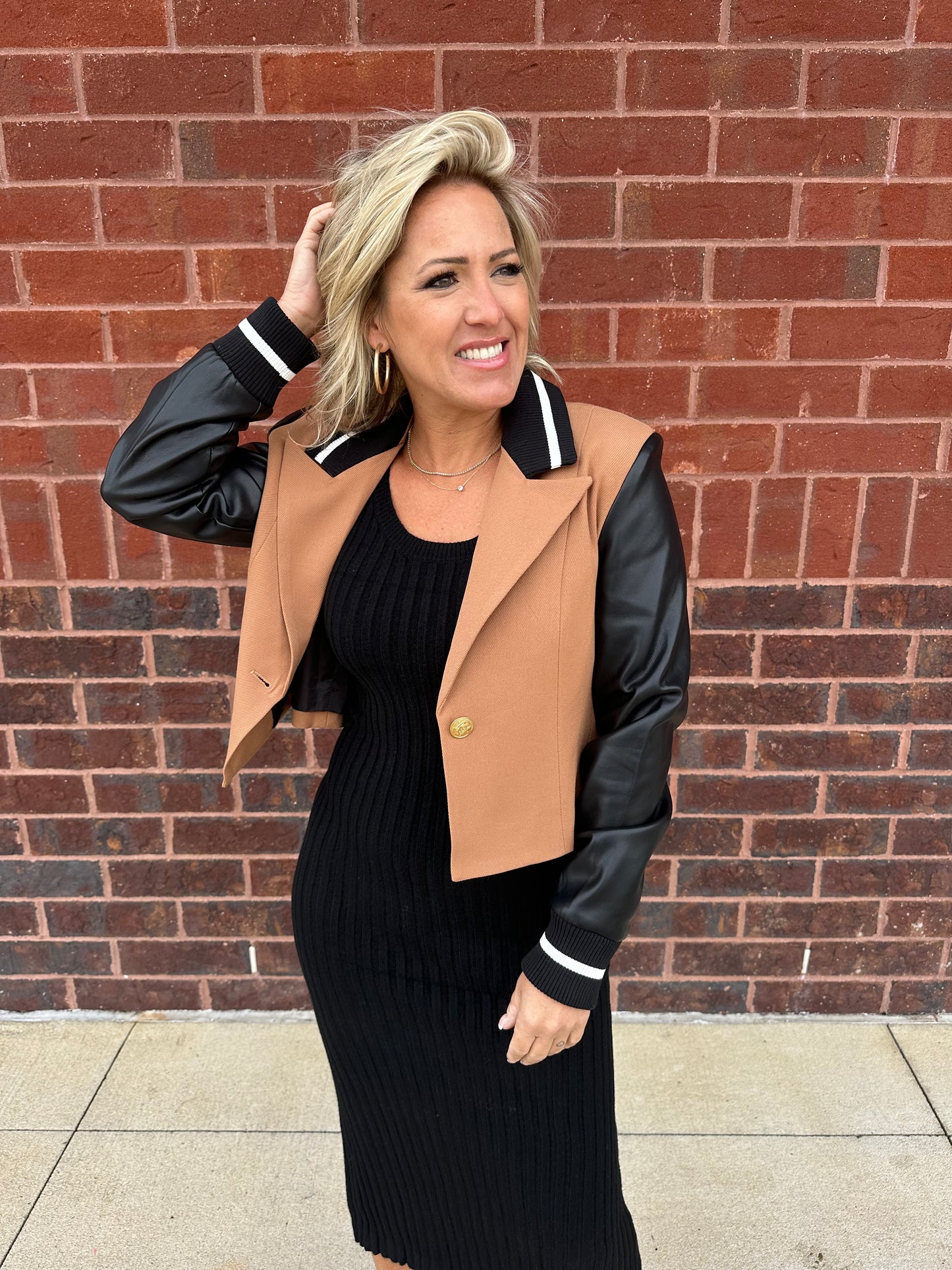 Crop Blazer Leather Slv