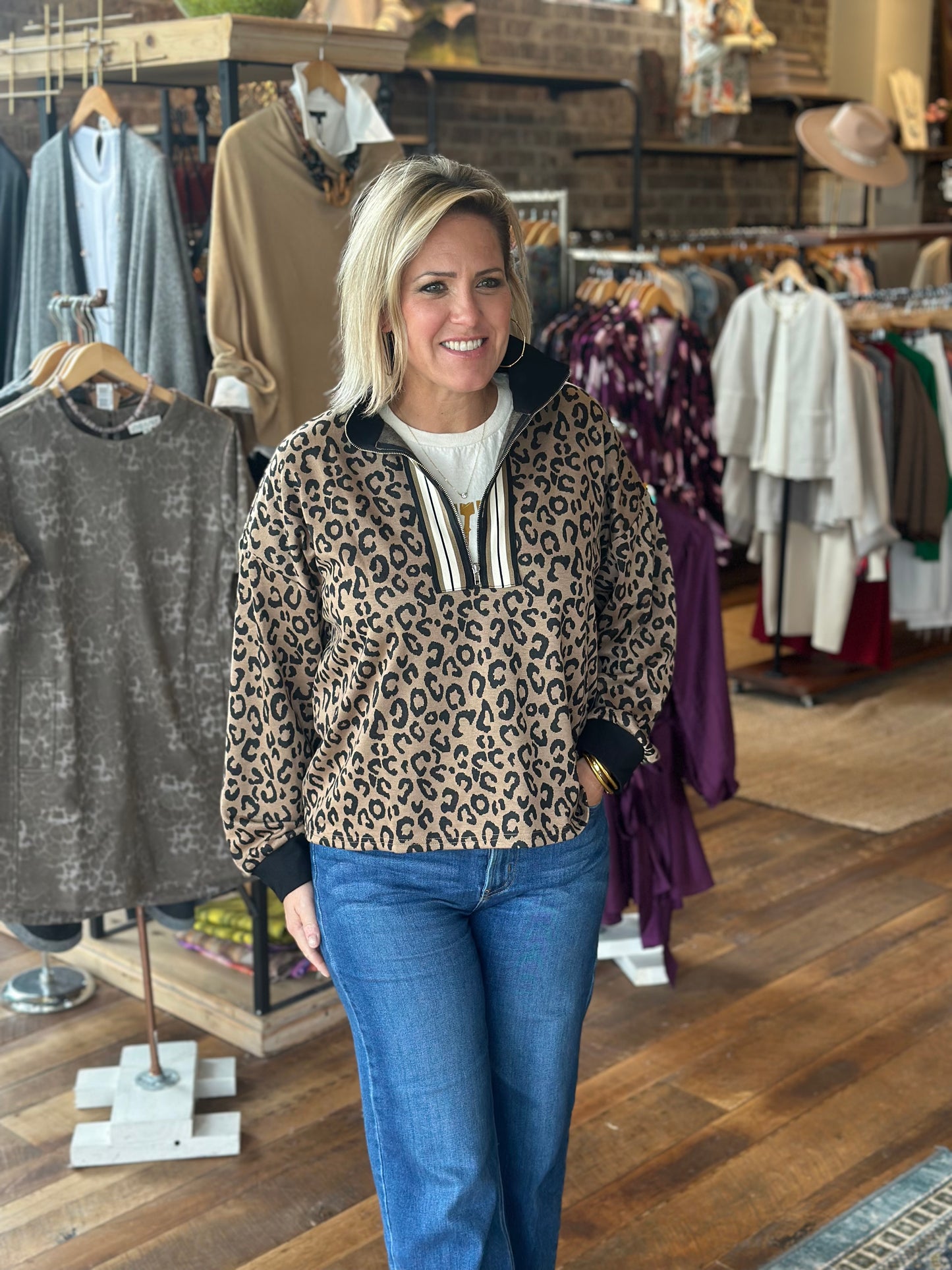 Collared Leopard Top