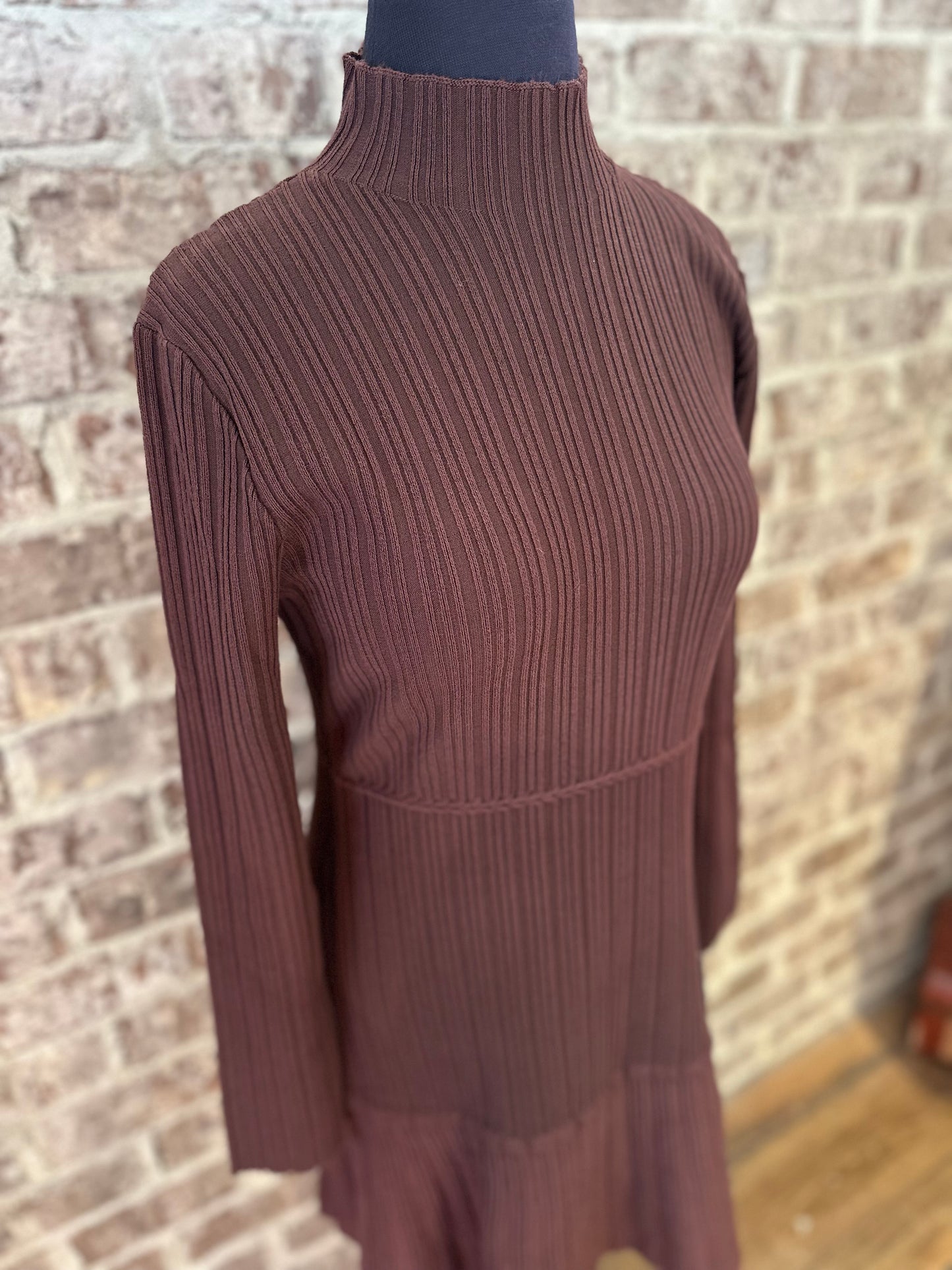 Chocolate Knit Ruffle hem Dress