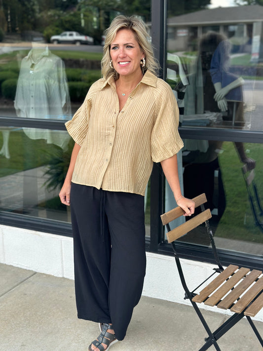 Crushed Plisse Gold Blouse