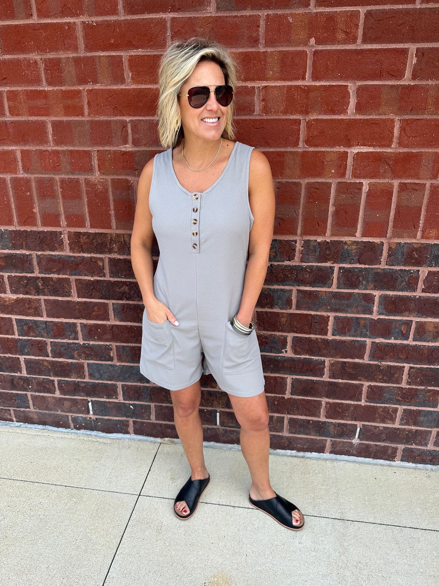 Button Waffle Romper